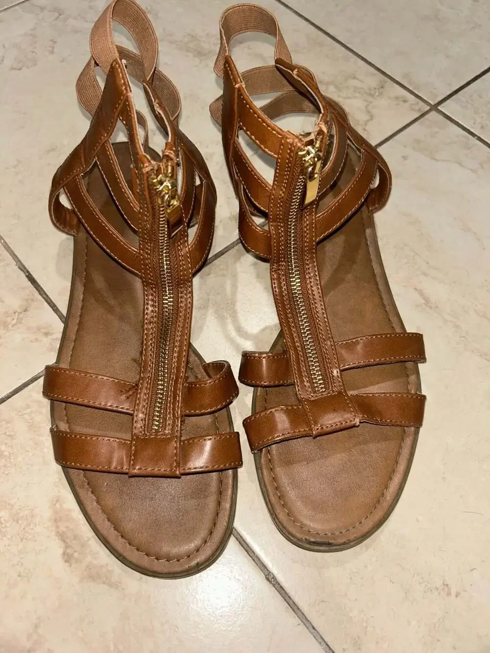 Women's Brown Gladiator Sandals with Front Zipper Size 11